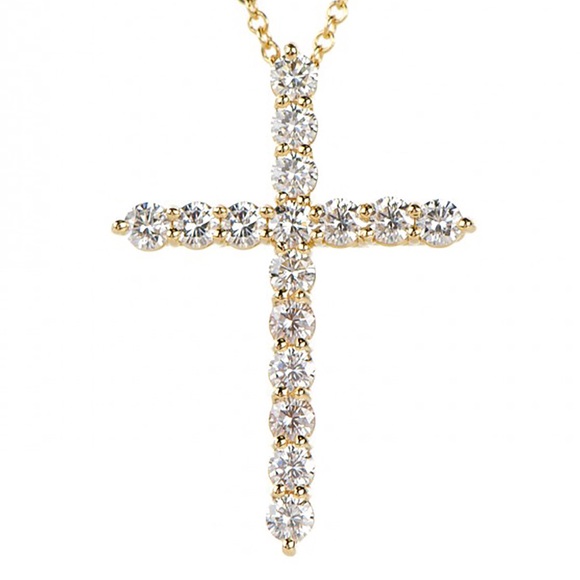 Real Diamond Cross Pendant 1.00 Ct 10k Yellow Gold Necklace Chain - Picture 3 of 5